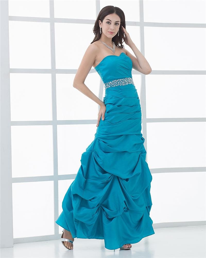 Ruffle Sweetheart Floor-Length Taffeta Womens Evening Dress