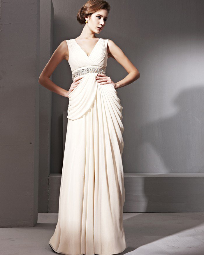 Noble Silk Satin V-neck Floor Length Evening Dresses