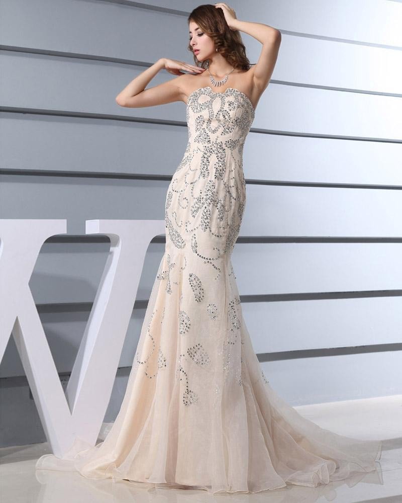 Floor Length Strapless Neckline Sleeveless Beading Organza Woman Celebrity Dresses