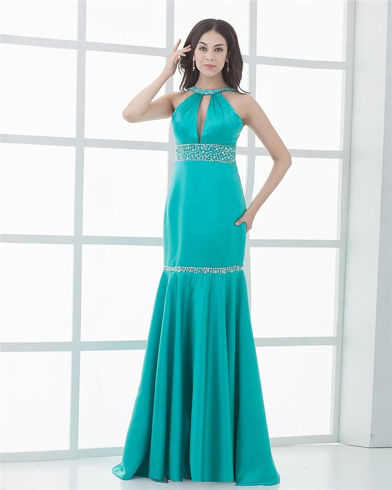 Trumpet Jewel Silk Beading Floor Length Evening Dresses