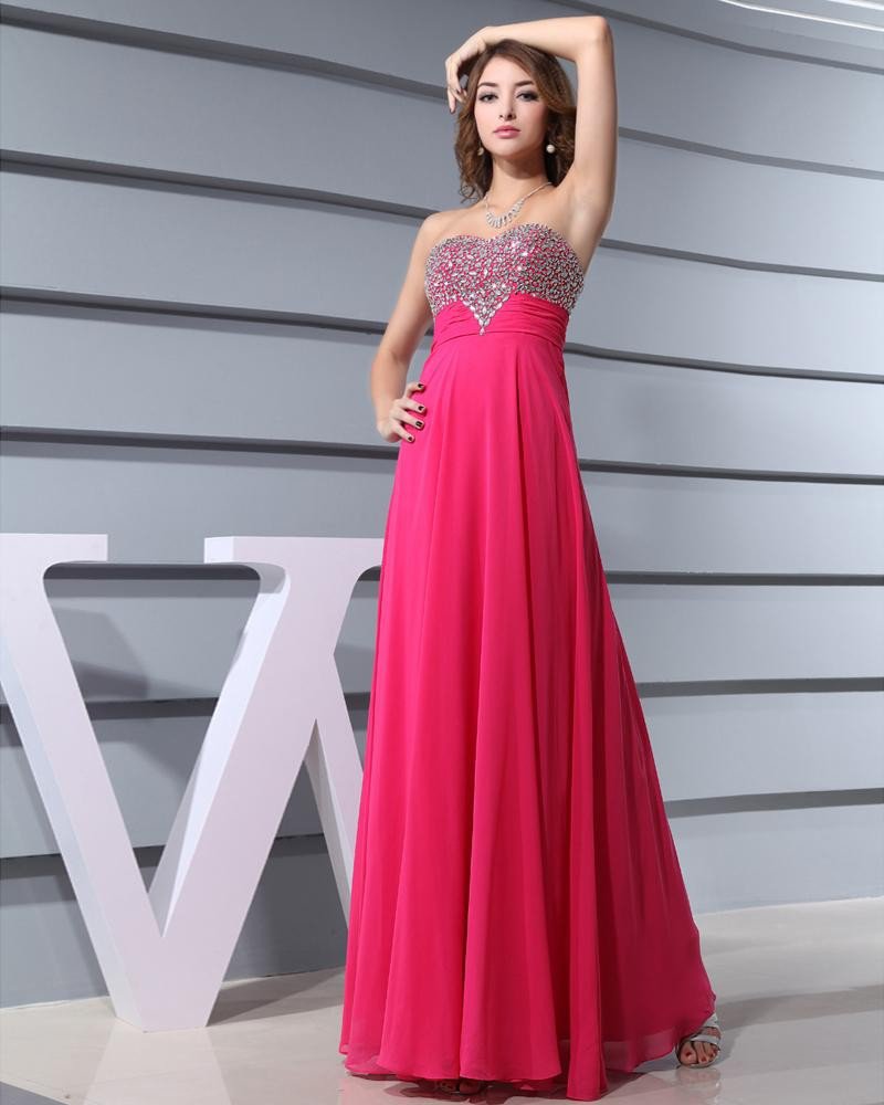 Chiffon Silk Like Satin Silk Beading Sweetheart Sleeveless Backless Zipper Floor Length Pleated Even