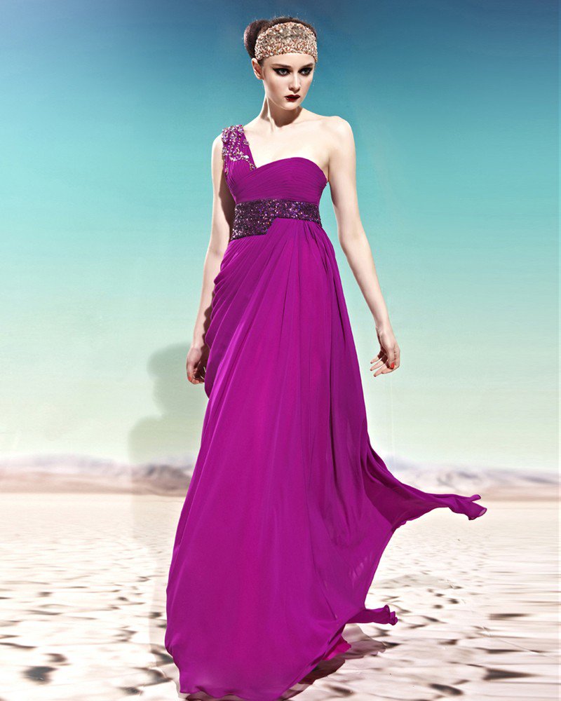 Strapless One Shoulder Ruffle Beading Belt Sleeveless Backless Floor Length Woman Evening Dresses