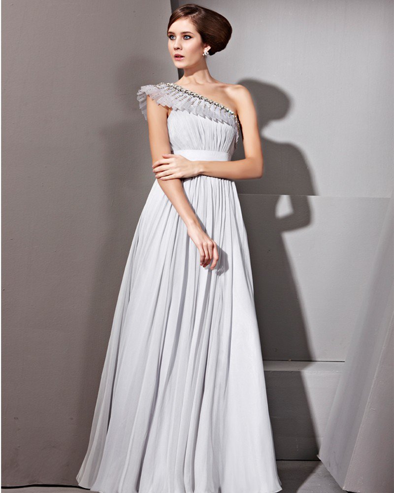 Floor Length Sloping Tencel Sleeveless Zipper Evening Dresses
