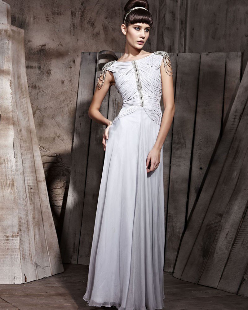 Retro Floor Length Silk Chiffon Sabrina Evening Dresses