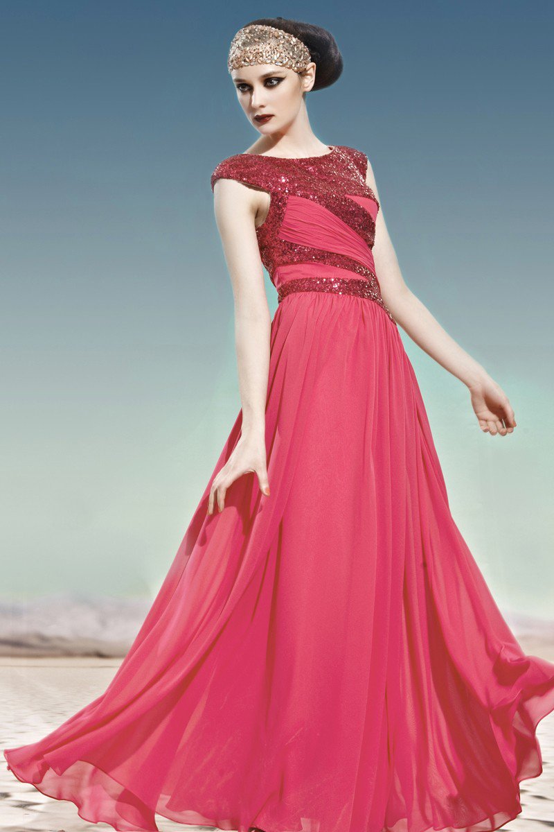 Scoop Neck Beading Sleeveless Floor Length Charmeuse Woman Evening Dress
