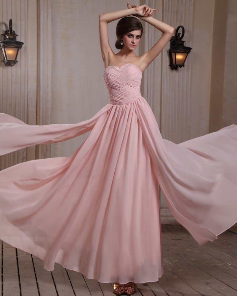 Fashionable Sleeveless Chiffon Beading Ruffles Sweetheart Floor Length Evening Gowns