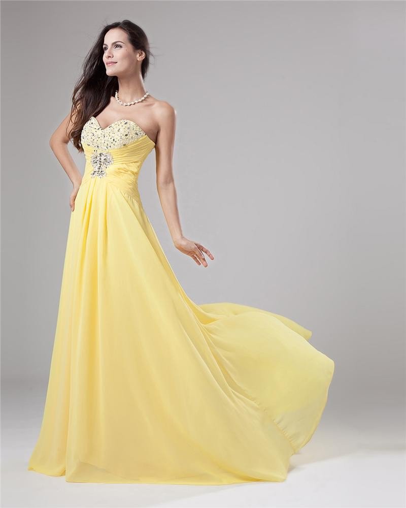 Chiffon Beading Pleated Sweetheart Neckline Floor Length Evening Dresses