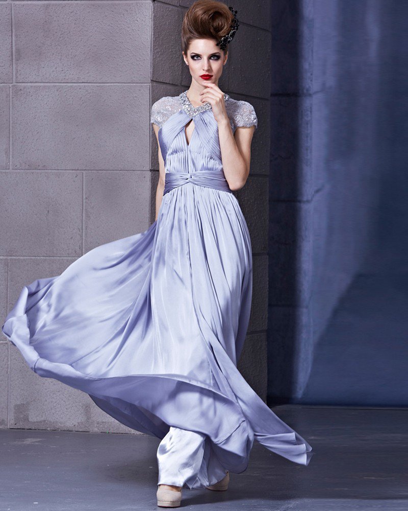 Elastic Silk Like Satin Charmeuse Satin Beading Portrait Sleeveless Backless Floor Length Pleated Ev