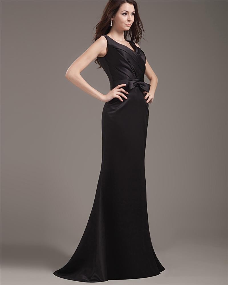 Empire V Neck Floor Length Printed Satin Beading Pleated Applique Evening Dresses