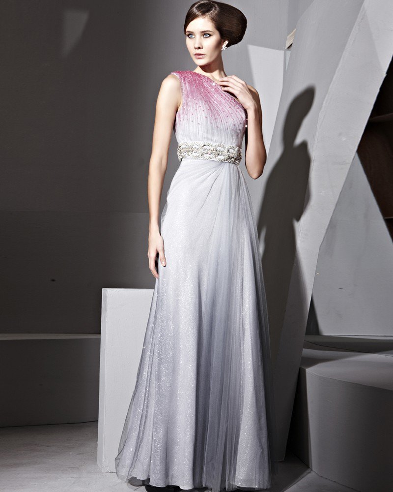 Floor Length Single Shoulder Collect Waist Evening Dresses