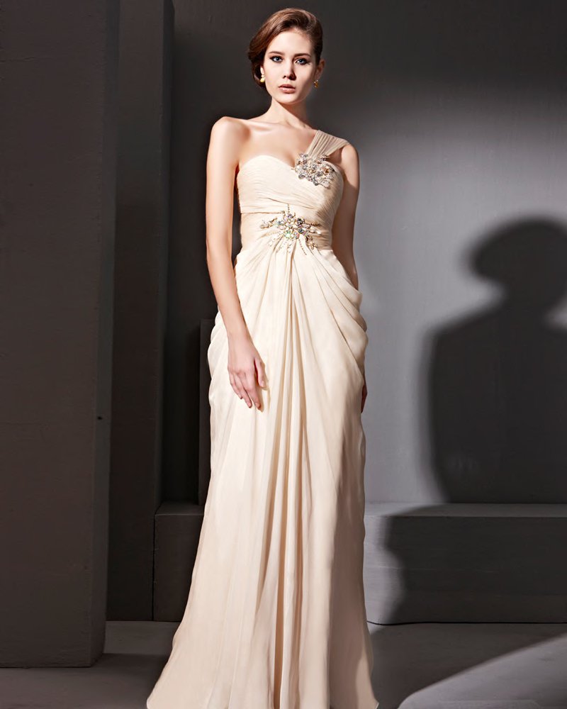 Tencel Single Shoulder Floor Length Evening Dresses