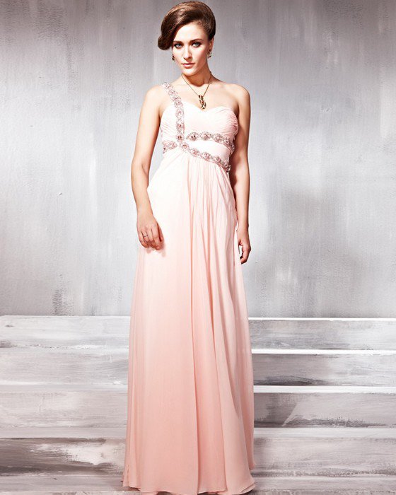 Sequin Tulle Tencel Charmeuse Beading One Shoulder Layered Floor Length Evening Dresses