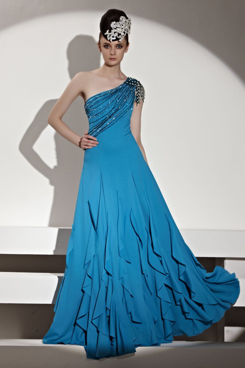 Strapless Beading Tassel Lotus Leaf Hem Sleeveless Zipper Floor Length Chiffon Woman Evening Dresses
