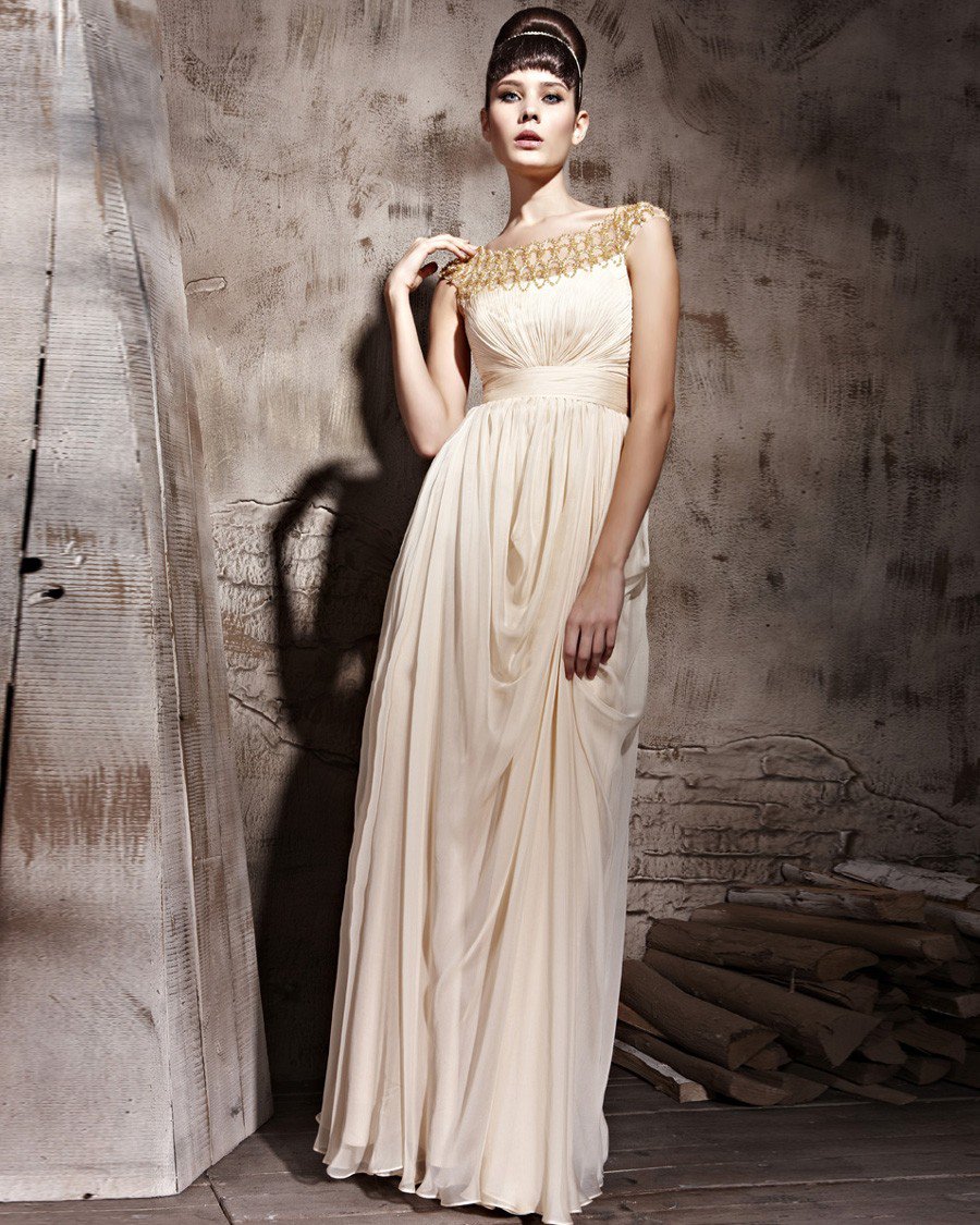 Floor Length Scoop Zipper Sleeveless Tencel Evening Dresses