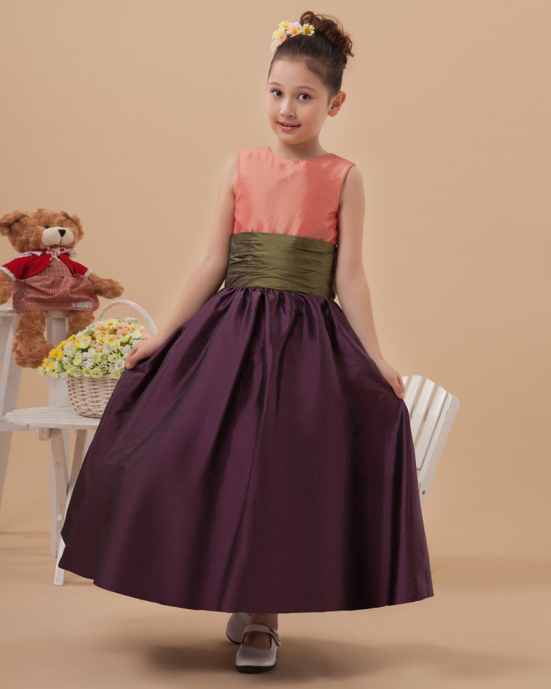Beautiful Taffeta Belt Long Flower Girl Dresses 2214120010