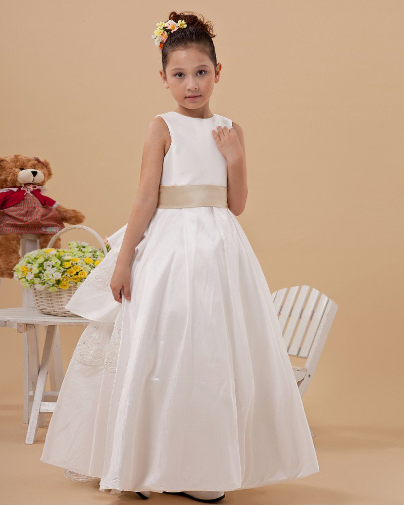 Satin Lace-up Sash Flower Girl Dresses 2214120058