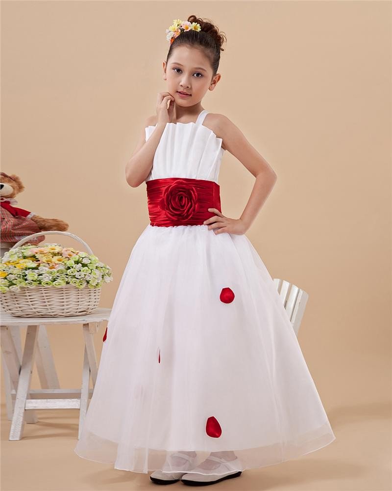 Cute Shoulder Straps Ribbon Flower Girls Dress 2214120023