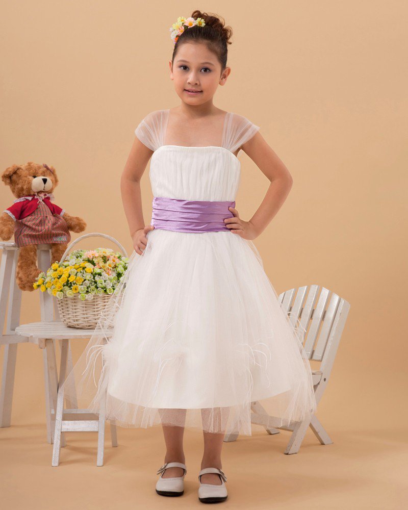 Hand Flower Pleated Organza Flower Girl Dresses 2214120031