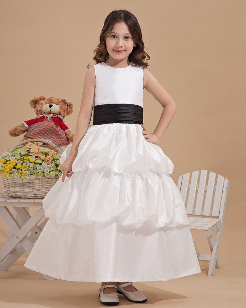 Fashion Satin Bowknot Belt Handmade Flower Girl Dresses 2214120028