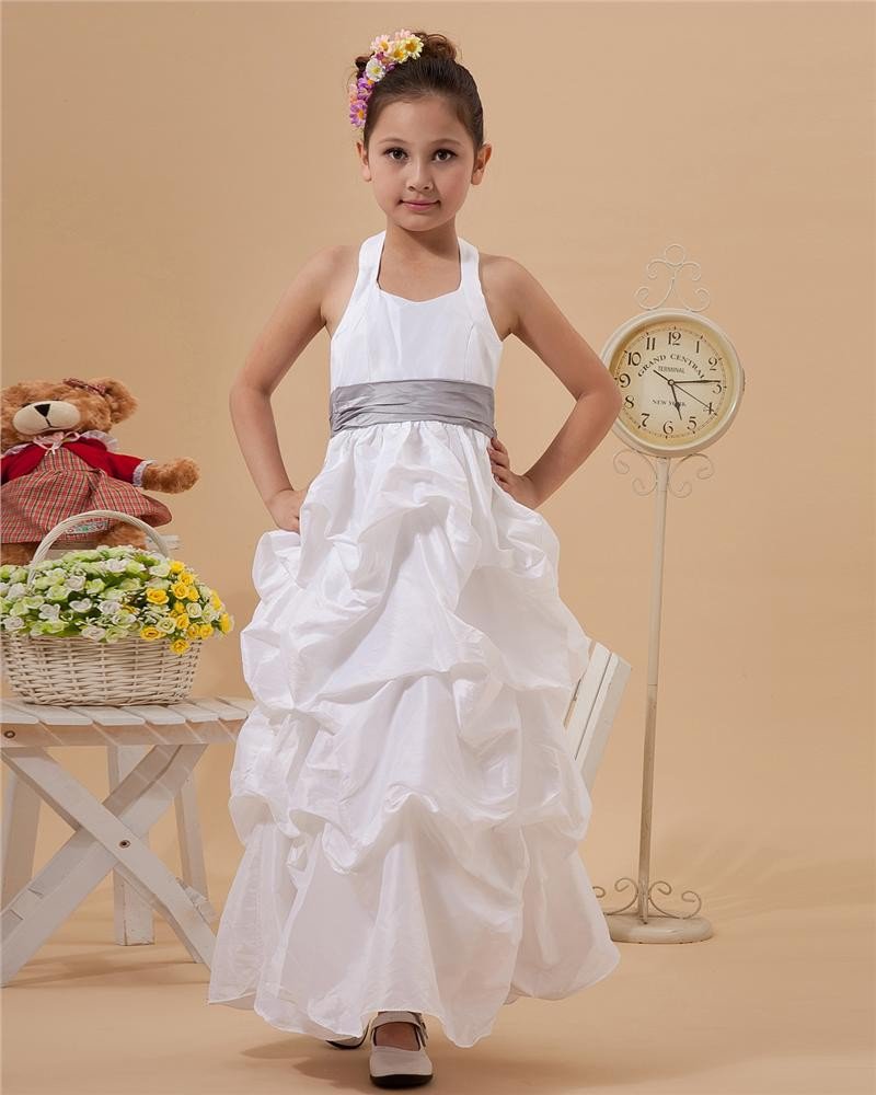 Cute A-Line Halter Ankle-Length Taffeta Flower Girl Dress 2214120014