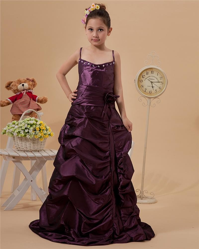 Taffeta Beaded Ruffle Halter Floor Length Flower Girl Dresses 2214120070