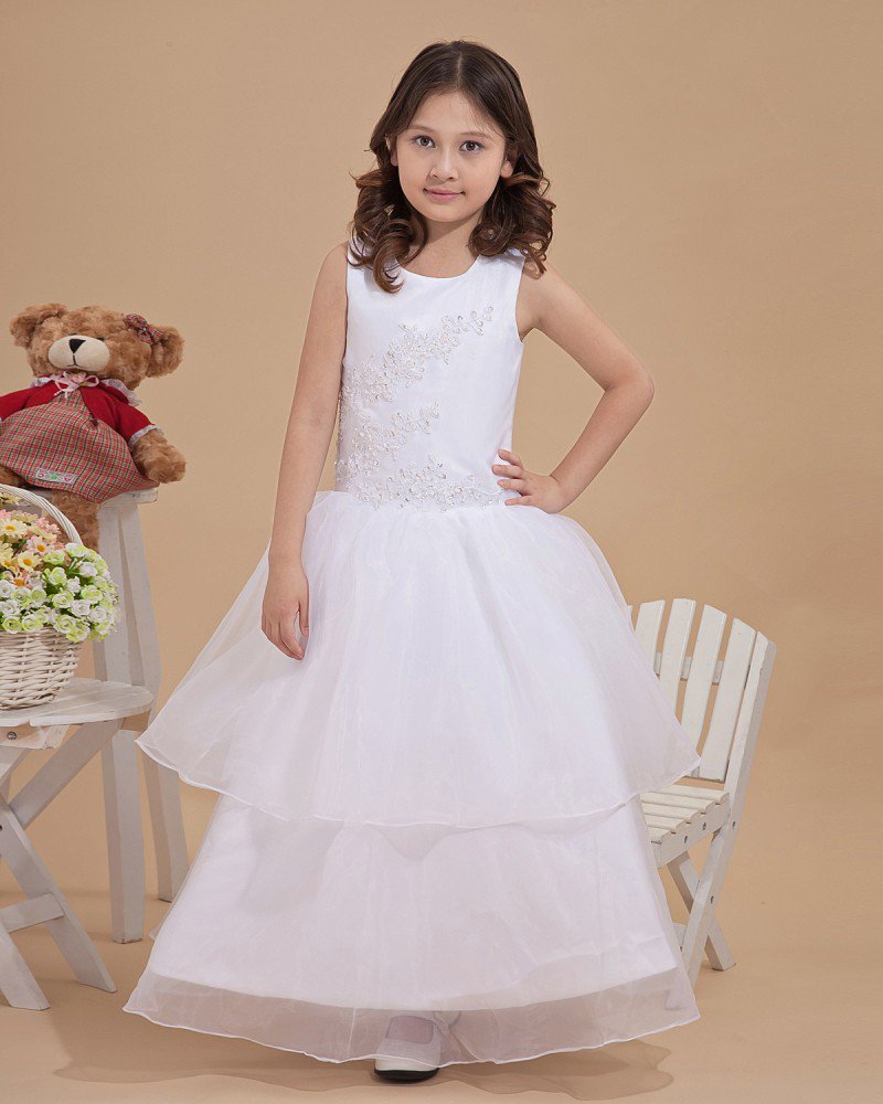 Satin Tulle Bead Embellishment Flower Girl Dresses 2214120064