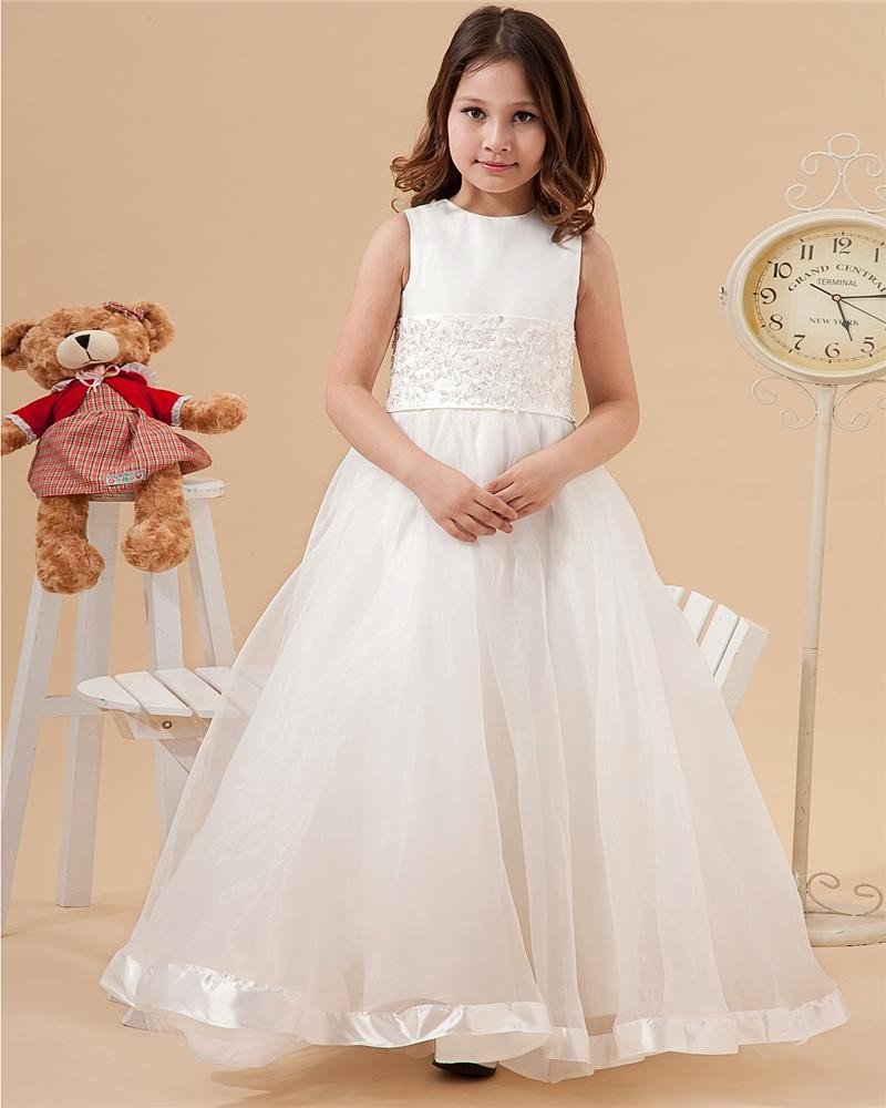 Satin Organza Round Neck Flower Girl Dresses 2214120051