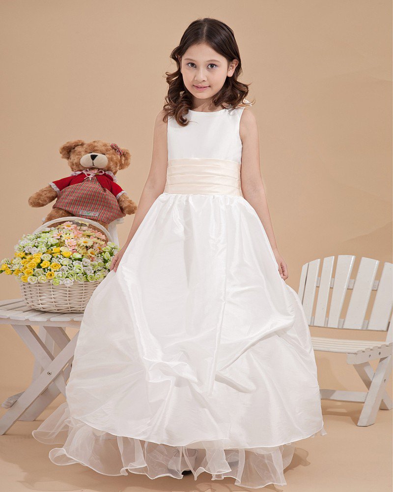 Lovely Satin Ankle-Length Appliques Flower Girl Dresses 2214120034
