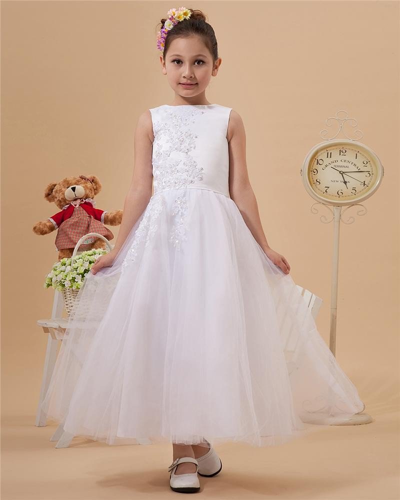 Yarn Ruffles Round Neck Floor Length Flower Girl Dresses 2214120081
