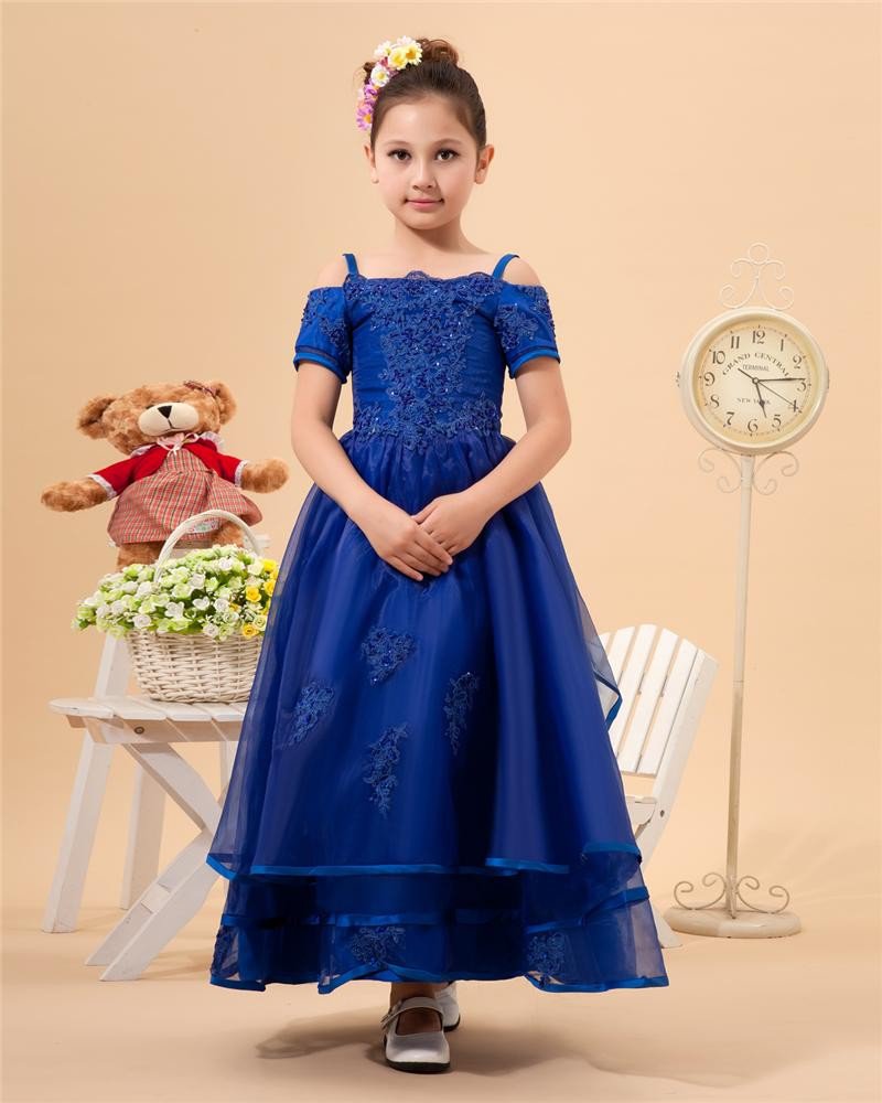 Solid Spaghetti Strap Organza Flower Girl Dresses 2214120069