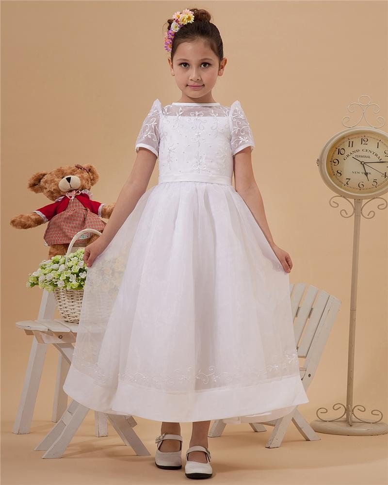 Cute Spaghetti Straps Ankle-Length Taffeta Yarn A-Line Flower Girls' Dress 2214120024