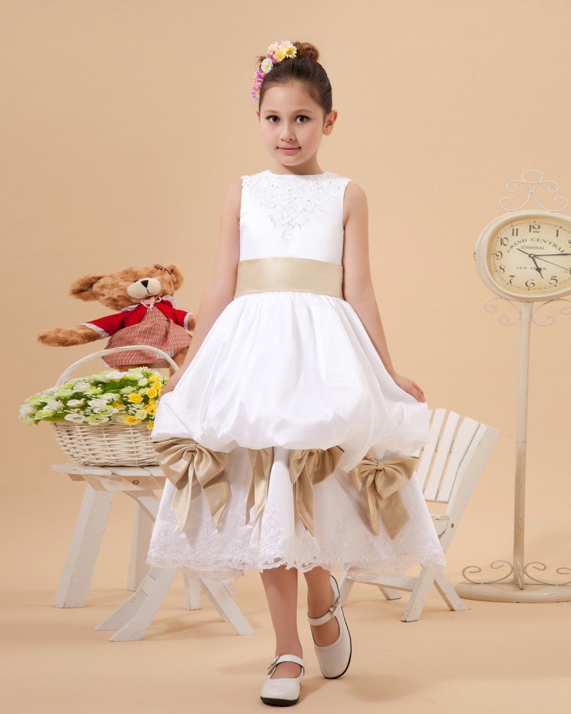 Satin Lace Bowknot Flower Girl Dresses 2214120057
