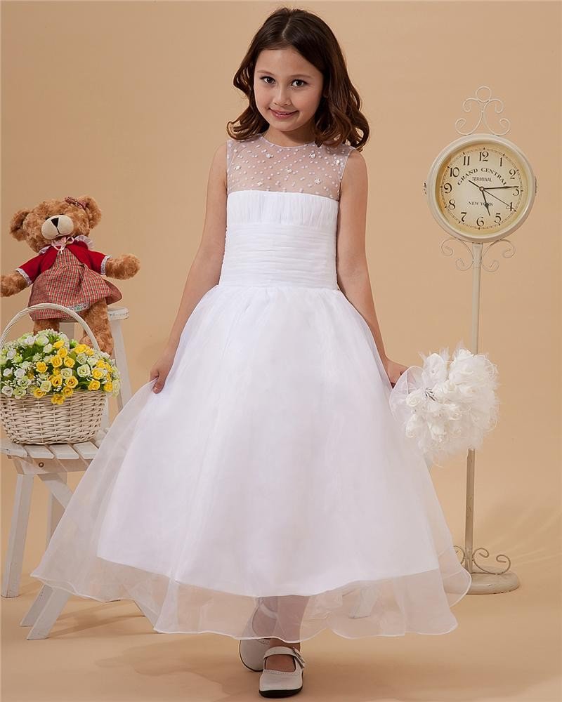 Lovely Yarn Ankle-Length Beading Flower Girl Dresses 2214120036