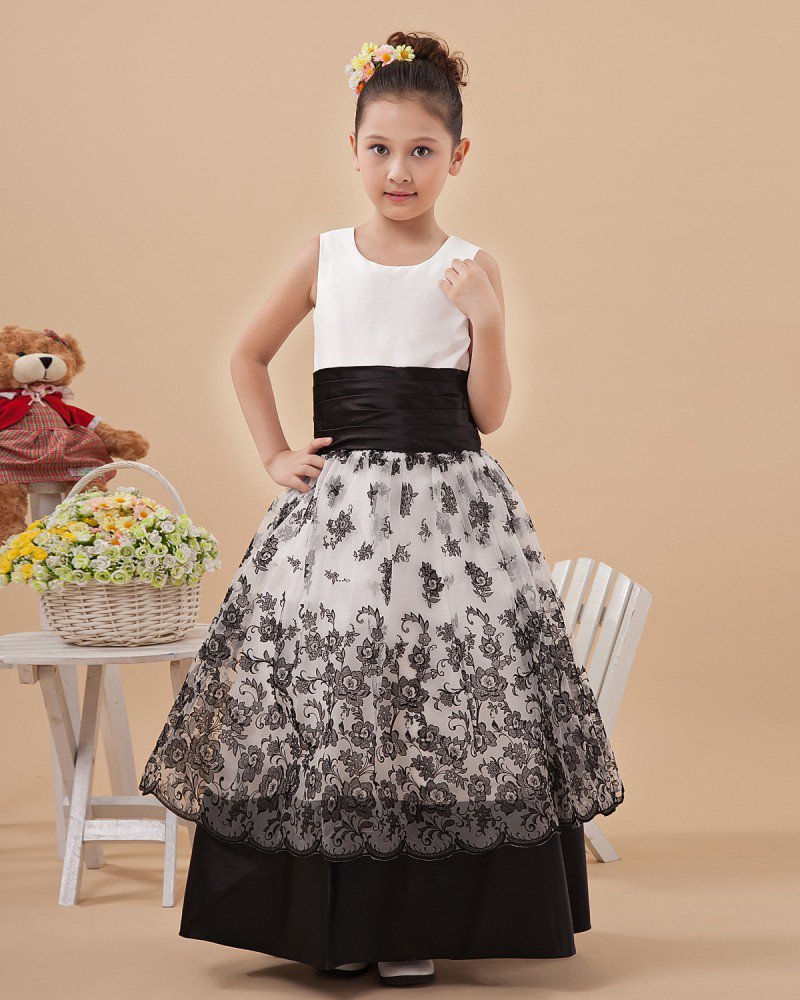 Fashion Satin Embroidery Hem Flower Girl Dresses 2214120029