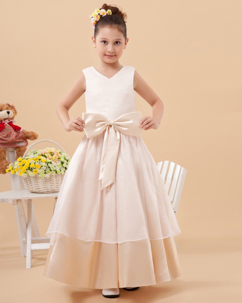 Charmeuse Round Neck Knee Length Flower Girl Dresses 2214120012