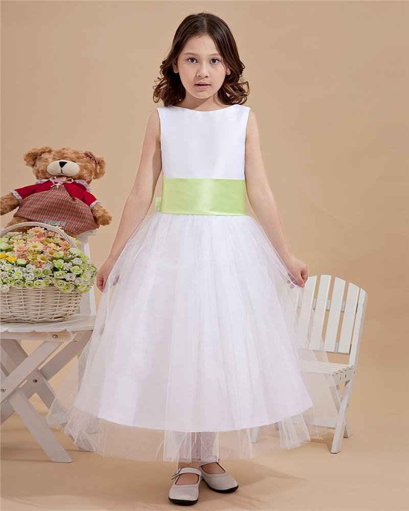 Elegant A-Line Jewel Gauze Ankle-length Wedding Flower Girls Dress 2214120025