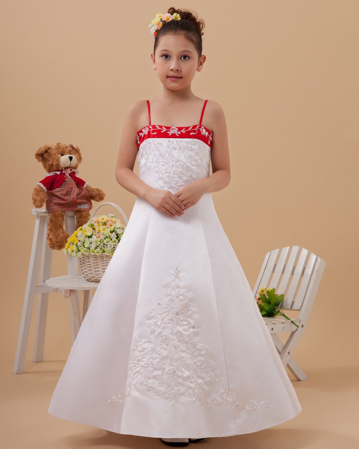 Satin Embroider Sewing Bead Flower Girl Dresses 2214120054