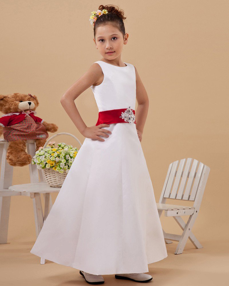 A-Line Jewel Satin Ankle Length Flower Girl Dress 2214120002