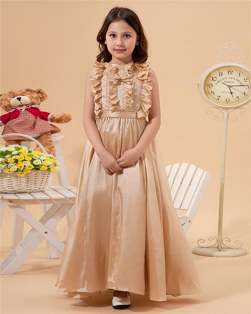 Beautiful Sleeveless Floor Length Taffeta Flower Girl Dress 2214120009