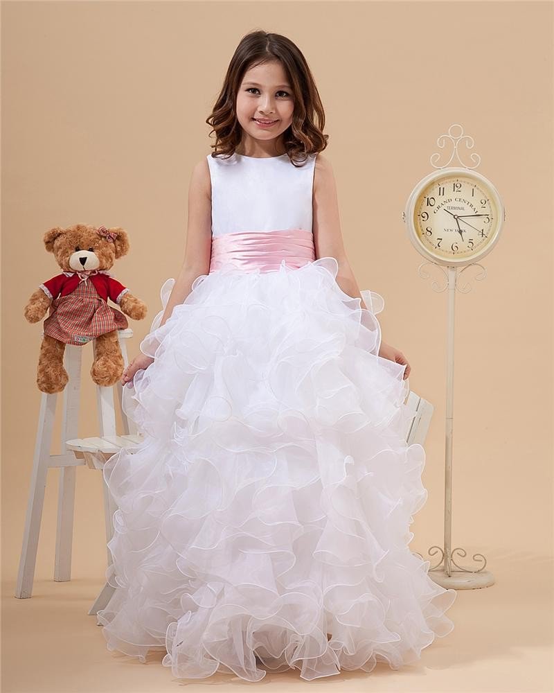 Multi Layers Hem Satin Organza Flower Girl Dresses 2214120038