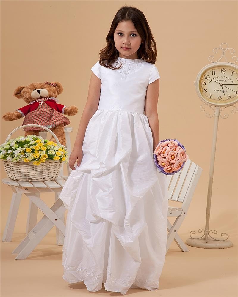 Bateau Taffeta Floor-Length Flower Girl Dresses 2214120004