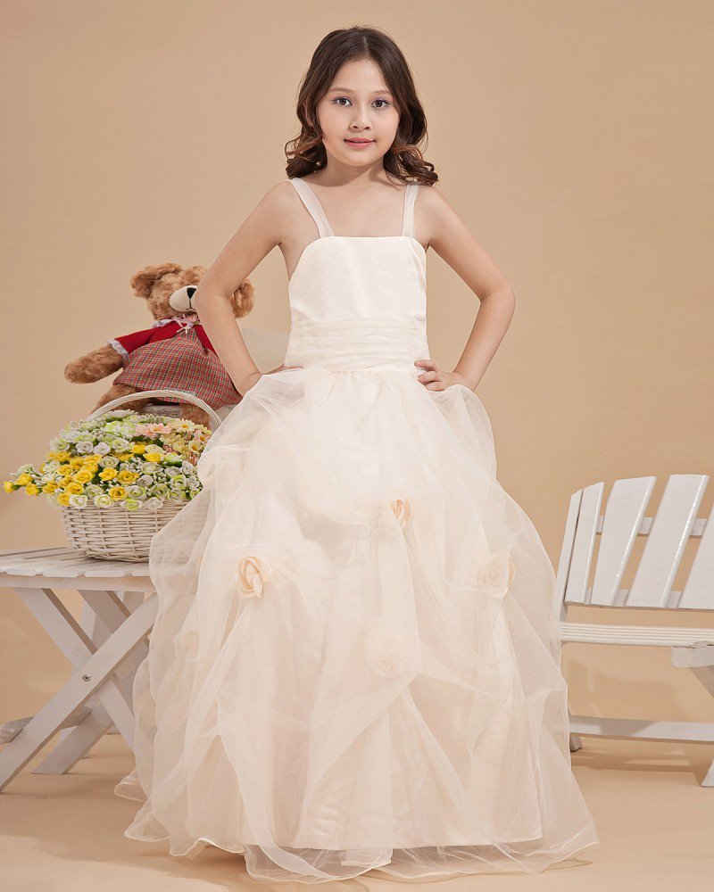 Ruffle Hand Flower Organza Flower Girl Dresses 2214120082