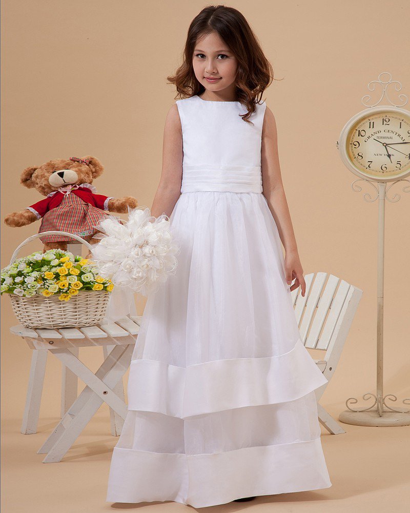 Cute A-Line Jewel Ankle-Length Organza Satin Flower Girl Dress 2214120015