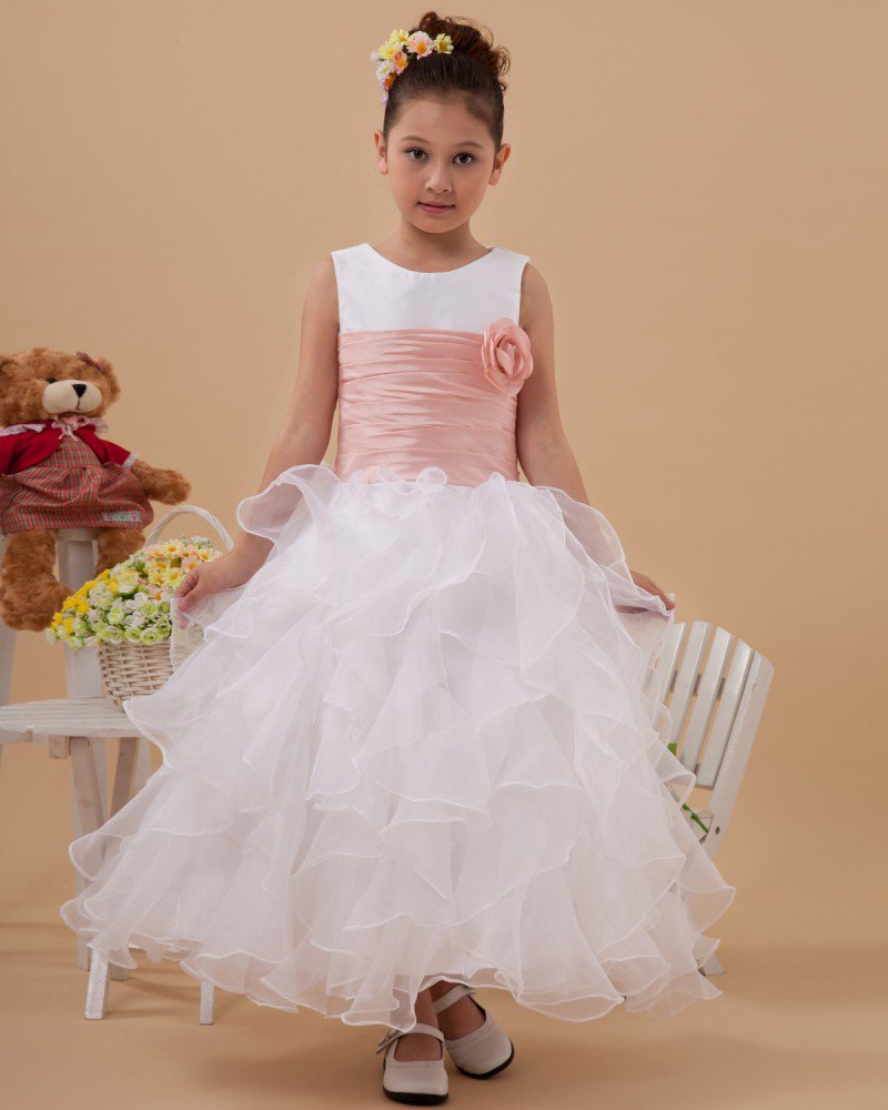 Hand-flower Organza Ruffle Flower Girl Dresses 2214120032