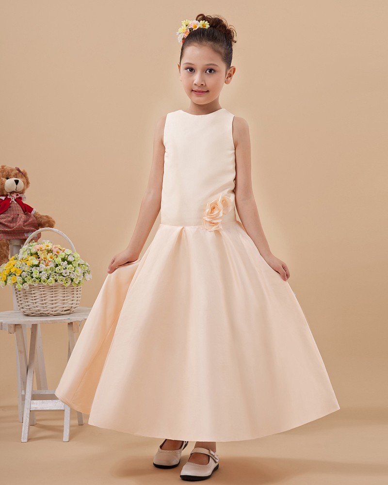 Cute Jewel Sleeveless Floor-Length Satin Flower Girls Dress 2214120020