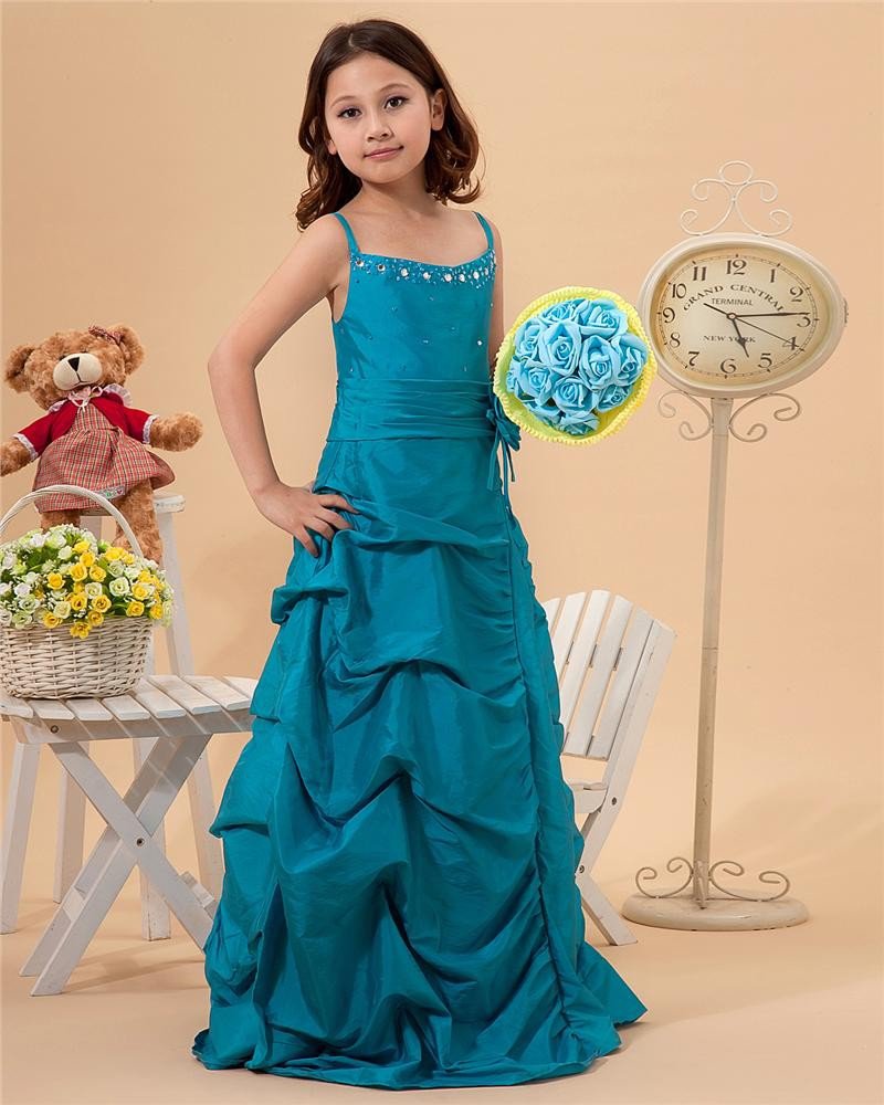 Cute Sheath Spaghetti Straps Floor Length Taffeta Flower Girl Dresses 2214120022