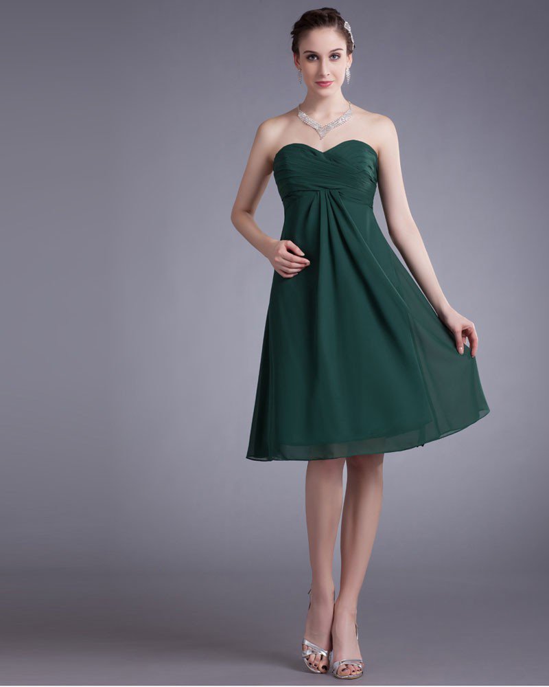 Chiffon Knee Length Ruffle Sweetheart Women Graduation Dress