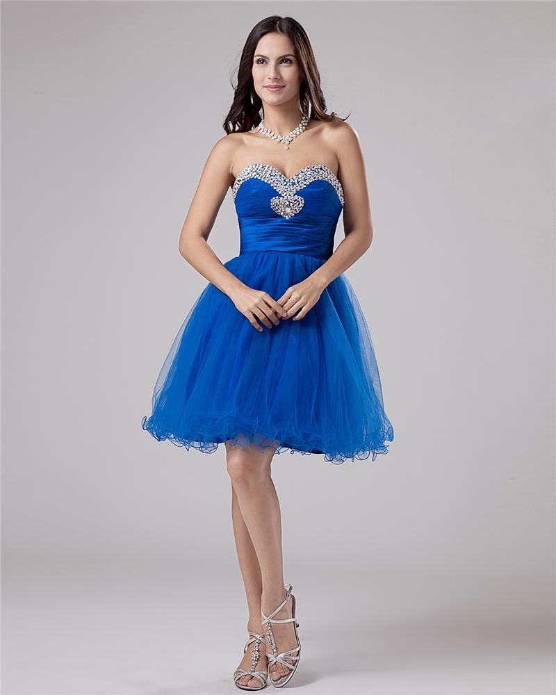 Organza Sweetheart Ruffle Beading Thigh Length Graduation Dress