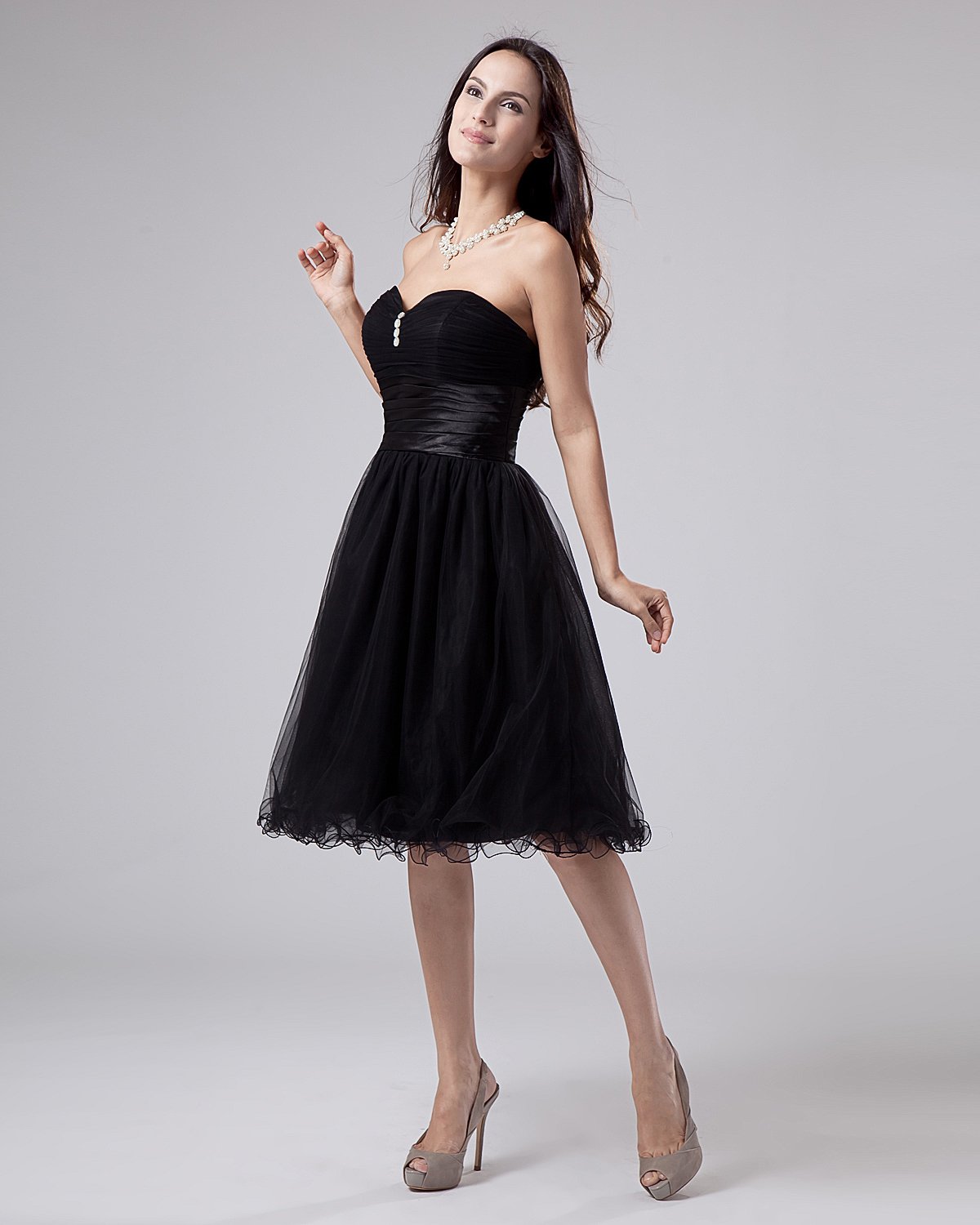 Sweetheart Ruffle Beading Organza Knee Length Graduation Dresses
