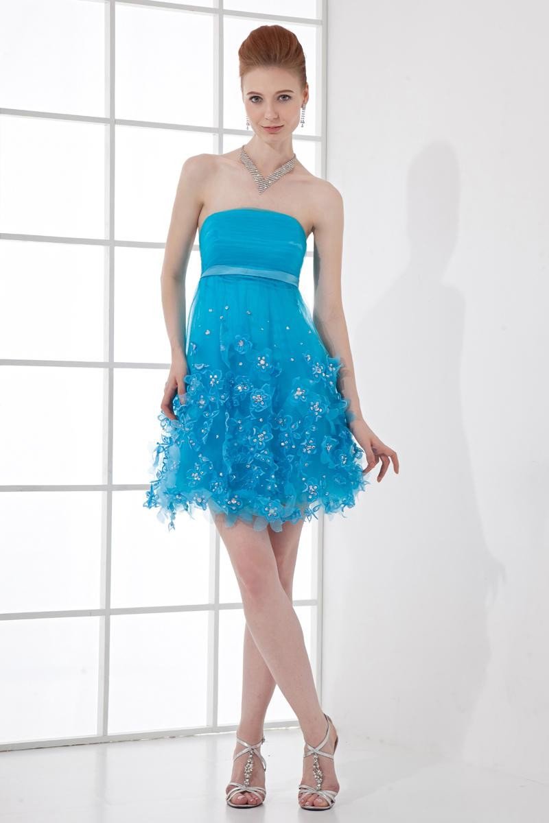 Fashion Tulle Pleated Beaded Strapless Thigh Length Homecoming Dress